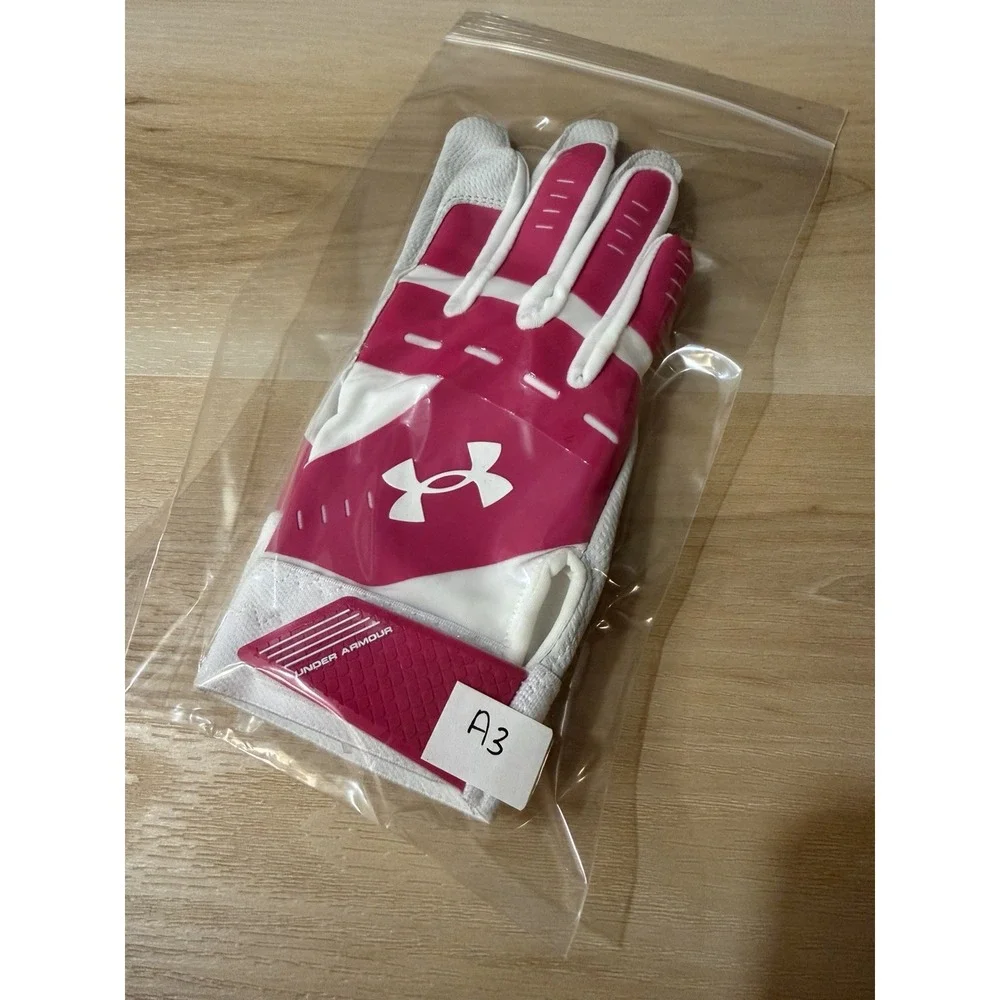 Under Armour Youth Large Batting Gloves Pink/White Synthetic Hook & Loop Pair